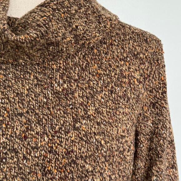 Vtg brown & tan fleck turtleneck sweater w/ wide angel sleeves - cozy / warm - Picture 3 of 4